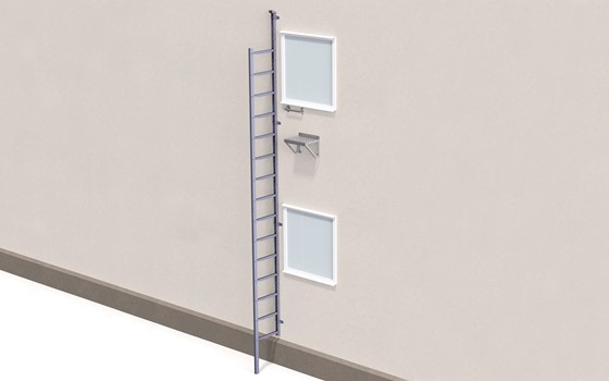 Handlauf und Standplatte für klappbare Fassadenleiter